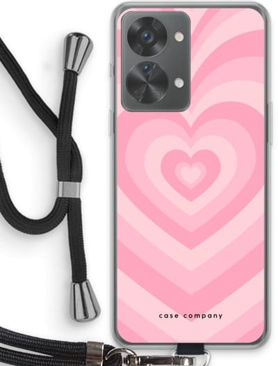 Case Company® - Hoesje met koord geschikt voor OnePlus Nord 2T hoesje met Koord - Hart Roos - Telefoonhoesje met Zwart Koord - Bescherming aan alle Kanten en Over de Schermrand