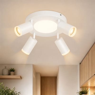 NETTLIFE Opbouwspot LED - 4-lichts - GU10 Fitting - wit - rond - 330° draaibar Plafondspot - 3000K Warm Wit Licht - 20W - Moderne Keukenlamp - Metaal - voor Slaapkamer | Hal | Woonkamer - L 25cm