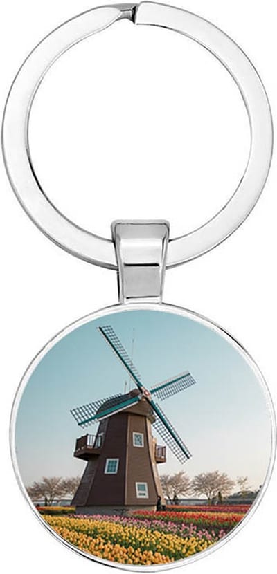 Akyol - Molen en tulpen Sleutelhanger - nederland - reizigers - leuke cadeau voor iemand die houdt van Nederland - verjaardagscadeau - kado - gift - 2,5 x 2,5 CM