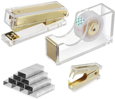 Dailygoods- Nietmachine met 1000 Nietjes - Plakbandhouder - Nietverwijderaar - Kantoorbenodigdheden - Acryl - Praktische Set