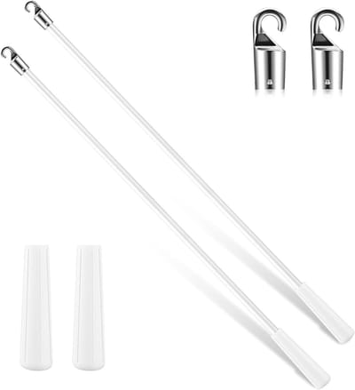 Daity Set van 2 witte glasvezel jaloeziestangen - vervanging voor verticale jaloeziestangen - met haken en handgrepen - 43 cm - voor raamopeneraccessoires (wit)