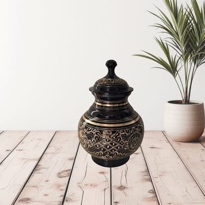 Verdeel Urn - Dieren Urn - Kinder Urn - Zwart Goudkleurig gegraveerd (Pot Belly Black Engraved 13072)
