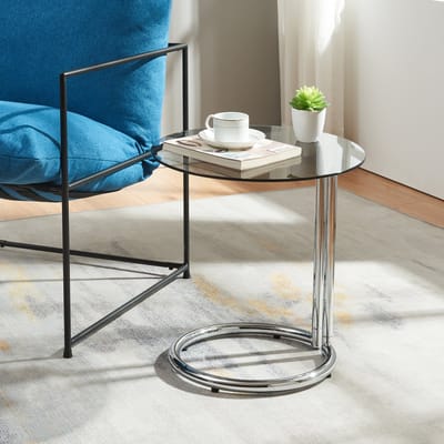 Bijzettafel Ylivieska rond 46x45 cm chroom en grijs glas [en.casa]