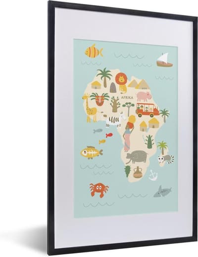 Wereldkaart Kinderen - Afrika - Kleuren - Schoolplaat - Kinderkamer - 40x60 cm