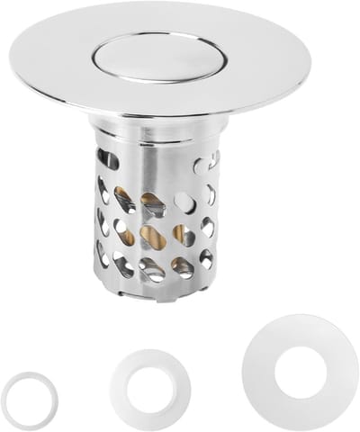 Pop-up wastafelstopper met zeef, roestvrijstalen afvoerstopper, universeel geschikt voor 28-58 mm afvoer, efficiënt haarfilter voor keuken en badkamer, eenvoudig te installeren en schoon te maken