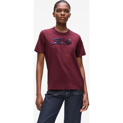 Karl Lagerfeld Signature Sequins T-shirt Windsor Burgundy Taglia: XS | Maglie Sportivi Outlet | Donna | Marrone