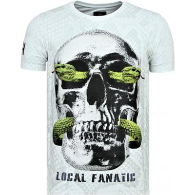 Skull Snake - Strakke T shirt Mannen - 6326W - Wit