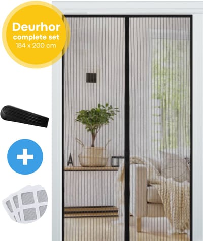 FLOOQ Premium Magnetisch Vliegengordijn Modern 184x230cm Zwart - Deurhor - Vliegenhor - Insectenhor Hordeur - Incl. bevestigingsmateriaal