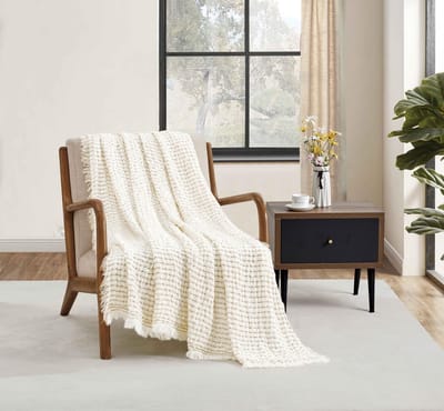 Dailygoods- Wafel-plaid 127 cm x 152 cm - Ademend - Zacht - Boerderijstijl - Lichtgewicht - Geschikt voor lente/zomer - Deken