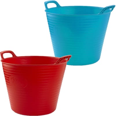 Voordeelset van 2x stuks kunststof flexibele emmers/wasmanden/kuipen 25 liter in het rood/blauw 42 x 33 cm