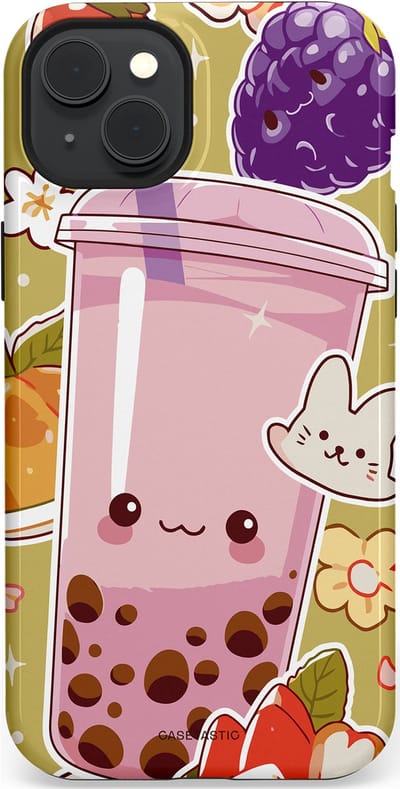Casetastic Hoesje Geschikt voor Apple iPhone 15 Plus Magsafe - Stijlvolle Beschermende Duo-layer Case - Roze Rode Kawaii Bubbletea Korea