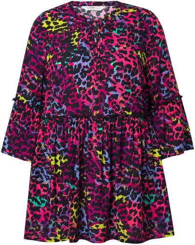 Angel of Style - Dames - Blouse A-lijn gekleurde luipaardprint volants - Magnoliarood - Maat 44