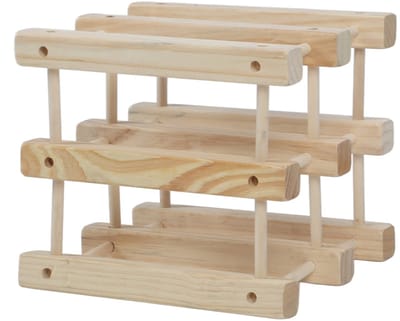Dailygoods- Wijnrek Hout - Stapelbaar - Vrijstaand - Geschikt voor 6 Flessen - Afmetingen 26x24x24cm - Eco-vriendelijk Dennenhout - Wijnopslag