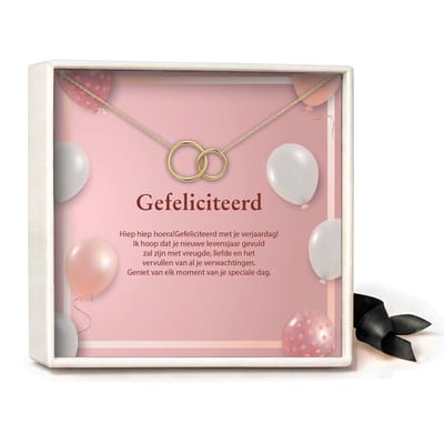 Pera Jewelry - 925 sterling zilveren Twee Ringen ketting - Gefeliciteerd - Collier - Ketting Dames - Ketting met Hanger