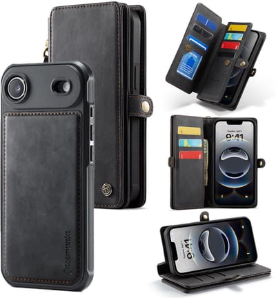 Casemania Hoesje Geschikt voor Apple iPhone Air - Charcoal Gray - Geschikt voor MagSafe - Luxe Kunstlederen 2 in 1 Kunstlederen Portemonnee Book Case met Extra Vakken