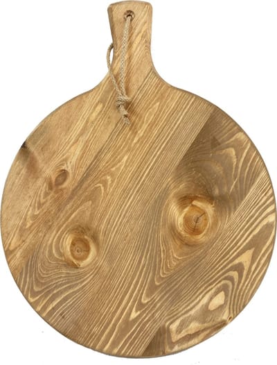 Grote ronde borrelplank-pizzaplank-hapjesplank-tapasplank. Gemaakt van grenenhout (niet als snijplank te gebruiken) 38cm doorsnede.
