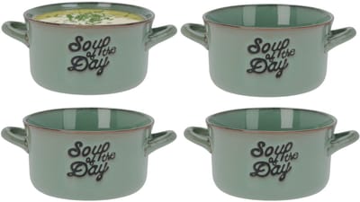 Excellent Houseware Soepkommen/serveer schaaltjes - 4x - porselein - 500ml - groen - met oor