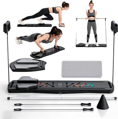 Pilates Trainingsapparaat - Buikspierplank - Full Body Workout - Met Geïntegreerde Timer - 50 cm Lengte - Zwart