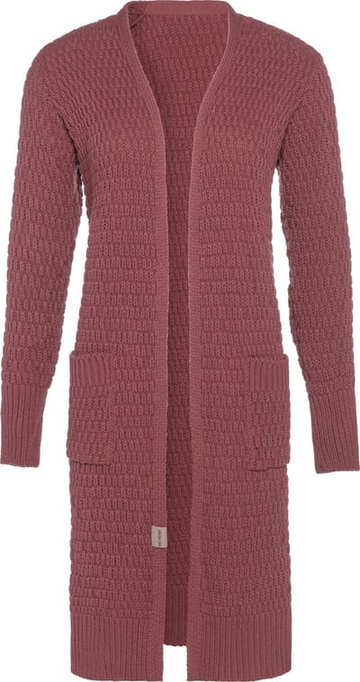 Knit Factory Jaida Lang Gebreid Dames Vest - Grof gebreid rood damesvest - Cardigan voor de herfst en winter - Lang vest tot over de knie - Stone Red - 40/42 - Met steekzakken