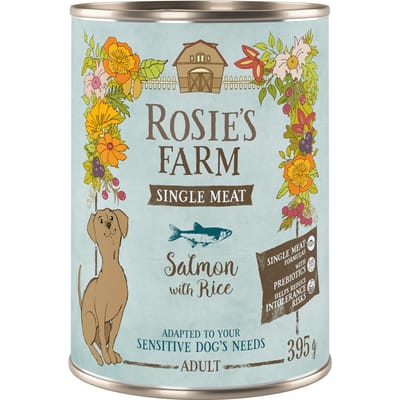 6x 395g Rosie's Farm Single Meat Adult Vis & Rijst nat hondenvoer