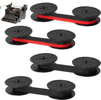 Set van 4 Typewriter Tape Ribbons in Zwart en Rood, Dubbelspoelen voor Oude Typemachines, Geschikt voor DIN 2103 en DIN 32755