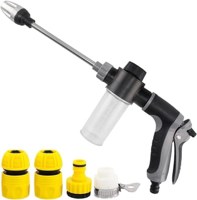 Hogedruk reiniger - Tuinslang mondstuk - Auto en tuin - Booster systeem - 41 cm - Zilver
