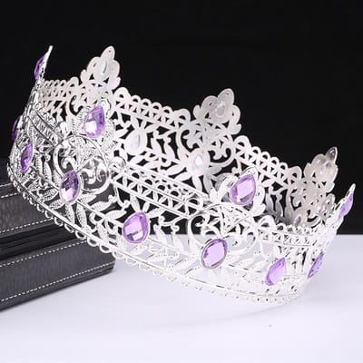 Heren Kroon Eenvoudig Meerkleurig Rond Koningskroon Barok Bruid Retro Legering Haar Kroon Hoofddeksel white