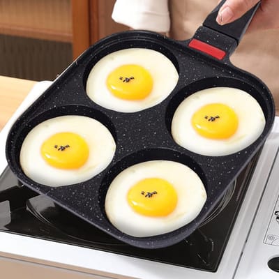 Koekenpan met 4 compartimenten - Omeletpan Pannenkoekenpan - Ontbijt Maken - Non-stick coating - 19 cm breed - Zwart