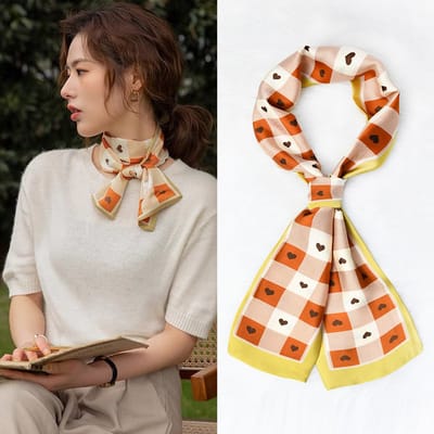 Zijden sjaal-stijl zijden sjaal voor dames - Kleurblokkenprint - Fris en delicaat - Decoratieve shawl over shirts -32，14*150CM