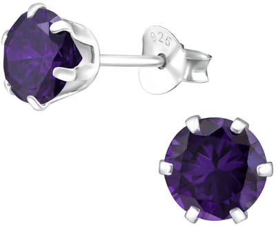 Joy|S - Zilveren oorknoppen - rond 6 mm - zirkonia paars - oorbellen