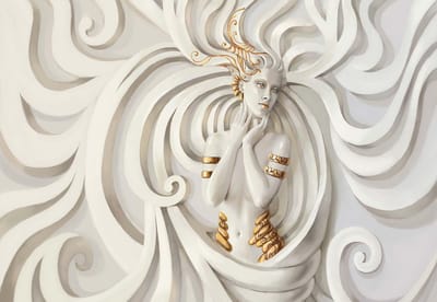 Fotobehang Sculpture Yoga Woman Swirl Greek  | XL - 208cm x 146cm | 130g/m2 Vlies