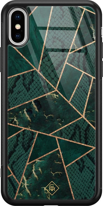 Casimoda® hoesje - Geschikt voor iPhone Xs Max - Abstract Groen - Luxe Hard Case Zwart - Backcover telefoonhoesje - Multi