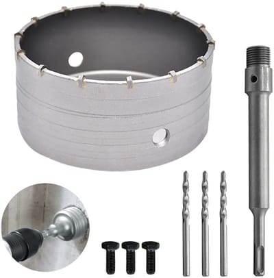 Dailygoods - 4-delige boorkroon voor stopcontacten - Boorkroon beton - Hoogwaardige legering - 160 mm formaat - Plus adapter - Geschikt voor metselwerk