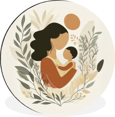 WallCircle - Wandcirkel - Muurcirkel - Illustratie - Moeder - Kind - Liefdevol - Aluminium - Dibond - 30x30 cm - Binnen en Buiten