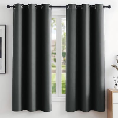SNJY® Gordijnen Kant en Klaar met Haakjes - Vitrage Kant en Klaar met Haakjes - Gordijnen Verduisterend met Haakjes - 160 x 107 cm (H x B) - 2 Stuks - Donkergrijs