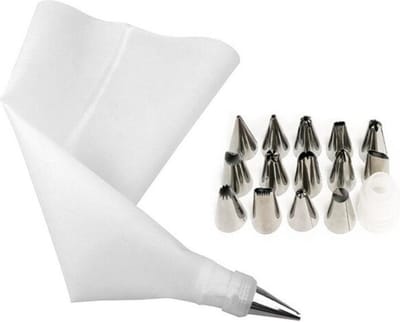 Cabantis Siliconen Spuitzak met Spuitmondjes|16-delig|Garneerspuit|Slagroomspuit|Decoratie|Decoratieve Accessoires|Wit