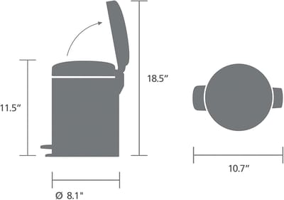 Pedaalemmer 5 liter Mineral Grey - Casa Serena NewIcon Luxe Badkamer & Toilet Afvalemmer - Ronde Pedaal Prullenbak - Zacht Sluitend, Geurdicht & Stil - Uit invalide Binnenemmer - 27,2 x 20,5 x 29,1...