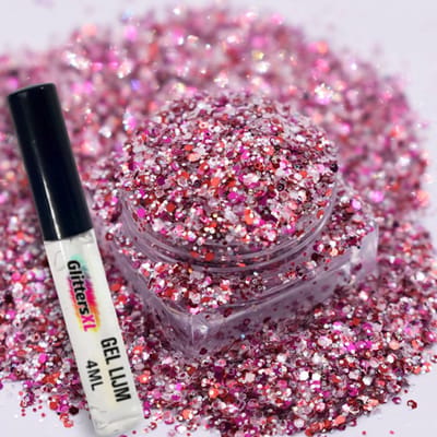 Festival Chunky Glitters Roze/Paars 8g + Glitter Huid Lijm 4ML - Biologisch Afbreekbaar - Glitter voor Lichaam en Gezicht - Face & Body Make-up Jewels - Glitter Tattoo Set - Make Up Biodegradable - Glitter Tattoo Set