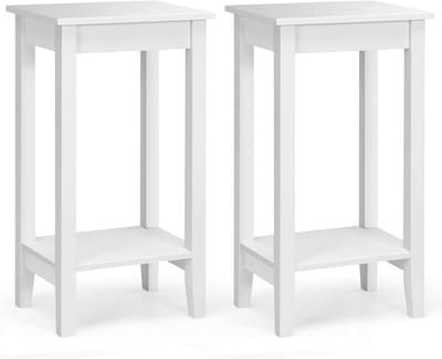 Bijzettafel Hout - Telefoon Tafel - Woonkamer Decoratie - Met Opbergplank - 74 cm Hoog - Wit