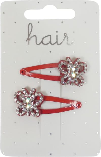 Haarspeldjes Klikklak 4.0cm Vlinder met Strass - Rood - 2 stuks