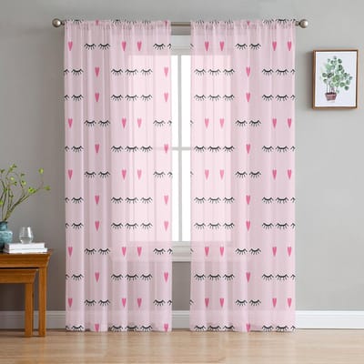 Roze Ogen Wenkbrauwen Liefde Vlekken Transparant Gordijn Voor Slaapkamer Tule Voile Gordijn Voor Keuken Woonkamer Decoratie Raambekleding 135W x 114H(cm) white