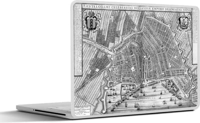 Laptop sticker - 17.3 inch - Historische Amsterdamse stadskaart - zwart wit - 40x30cm - Laptopstickers - Laptop skin - Cover