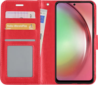 Hoesje - Met Pasjeshouder - Geschikt voor Samsung Galaxy A54 - Luxe Bookcase Portemonee - Flip Case - Kunstleer Book Case - Flipcase - Book Cover - Walletcase - Portemonneehoes - Rood