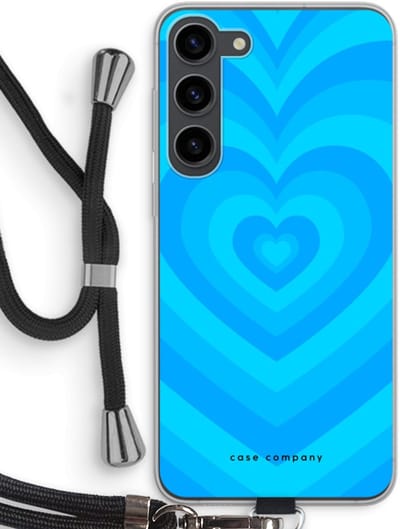 Case Company® - Hoesje met koord geschikt voor Samsung Galaxy S23 Plus hoesje met Koord - Hart Blauw - Telefoonhoesje met Zwart Koord - Bescherming aan alle Kanten en Over de Schermrand