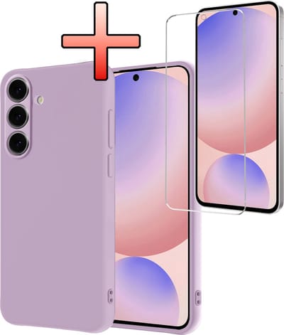 Hoesje - Met Screenprotector - Geschikt voor Samsung Galaxy S24 FE - Sterk & Shockproof - Back Cover - Siliconen Case - Telefoon Hoes - Lila