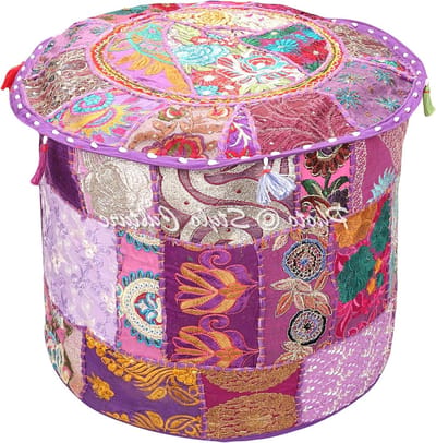 Ottoman Pouf Cover - Voetenbankhoes - Zitje - Uniek Patchwork Ontwerp - 45x33 cm - Paars