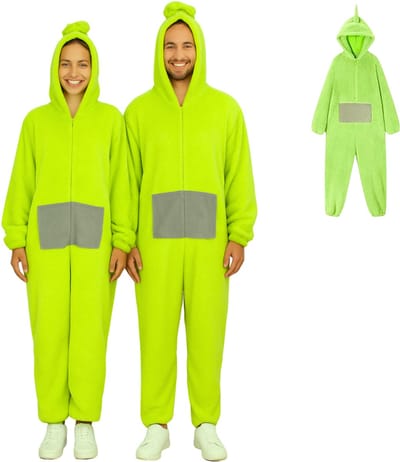 Joya Party® Tele Onesie | Groen Verkleedkostuum Volwassenen | Carnavalskleding Heren & Dames | Verkleedkleren Man Vrouw | Tubbie Kostuum | Carnaval kleding | Verkleedkleding | Verkleed als Dip | Groepskostuum | Europese Maatvoering | Maat S/M