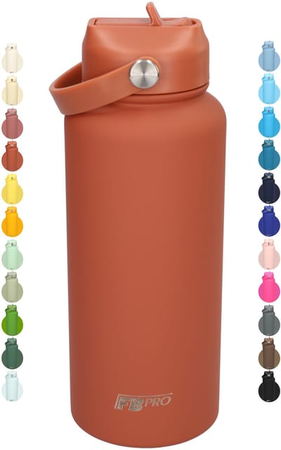 Thermos waterfles 1 liter - Isolerende Waterfles met Draaibare Drinktuit - Houdt Koud Drinken Écht KOUD - Drinkfles voor Volwassenen met Handvat - Brick Red