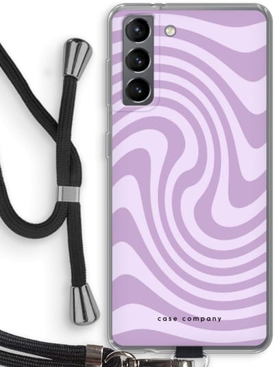 Case Company® - Hoesje met koord geschikt voor Samsung Galaxy S21 hoesje met Koord - Swirl Paars - Telefoonhoesje met Zwart Koord - Bescherming aan alle Kanten en Over de Schermrand