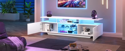 STILVORA Hoogglans TV-meubel met 2 Kasten, 3 Open Vakken en App-LED-Verlichting - Voor Woonkamer, Eetkamer en Slaapkamer - 160x40x45 cm - MDF - Wit